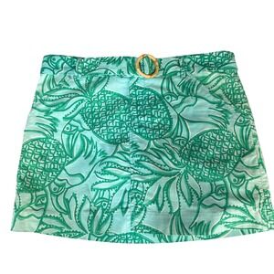 Retro Lilly Pulitzer Sz 8 Rochelle Pineapple Toucan Tango Mini Skirt Bamboo Belt